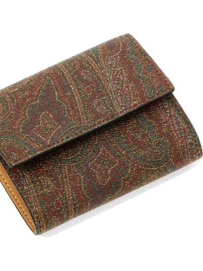 Shop Etro "paisley" Compact Wallet In Brown