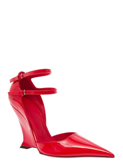 Shop Ferragamo 'vidya' Red Pump With Wedge Heel In Patent Leather Woman
