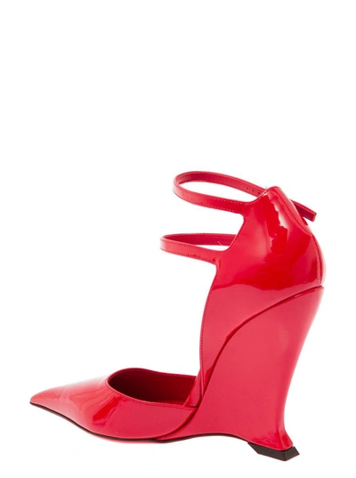 Shop Ferragamo 'vidya' Red Pump With Wedge Heel In Patent Leather Woman