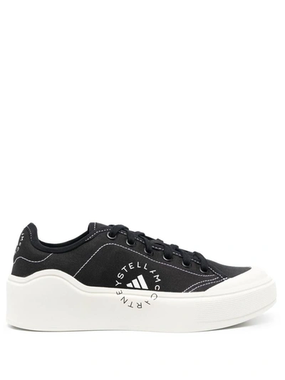 Shop Adidas By Stella Mccartney Asmc Court Cotton Shoes In Cblack/cblack/owhite