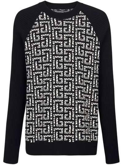 Shop Balmain Monogram Sweater In Black