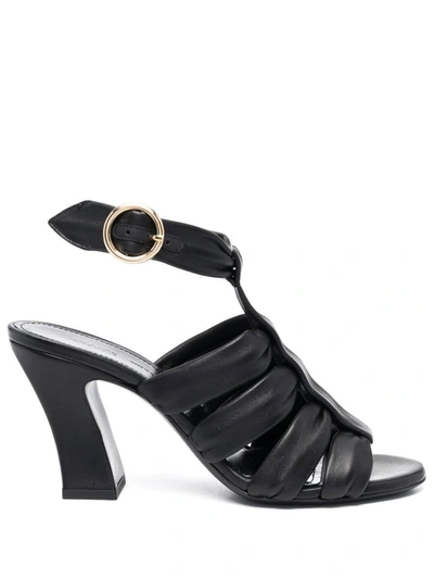 Khaite Perth Caged Calfskin Block-heel Sandals In 200 Black