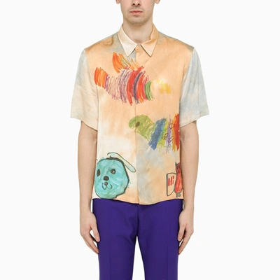 Shop Off-white ™ Satin Shirt With Designs In Beige
