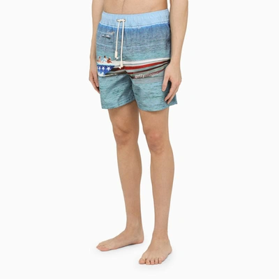 Shop Palm Angels Getty Speedyboat Printed Swim Boxer Shorts In Multicolor