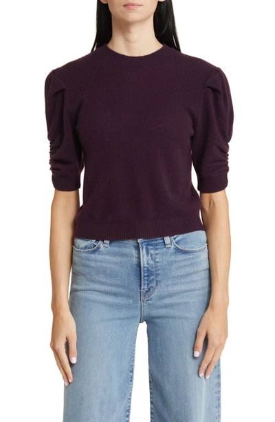 Shop Frame Ruched Sleeve Recycled Cashmere & Wool Sweater In Plum