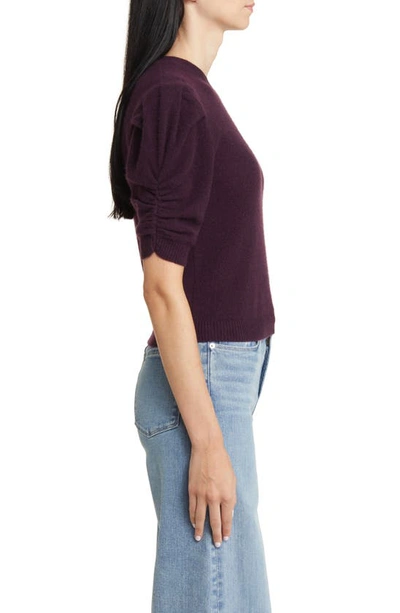 Shop Frame Ruched Sleeve Recycled Cashmere & Wool Sweater In Plum