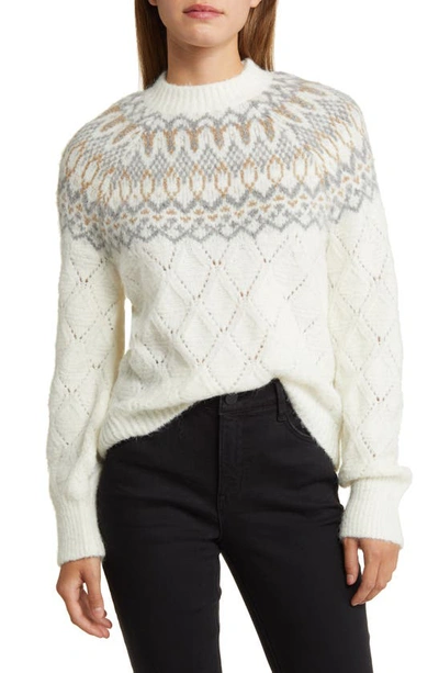 Shop Wit & Wisdom Fair Isle Pointelle Sweater In Winter White/ Camel Multi
