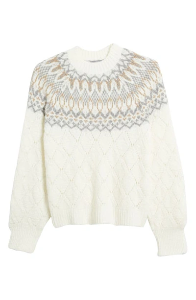 Shop Wit & Wisdom Fair Isle Pointelle Sweater In Winter White/ Camel Multi