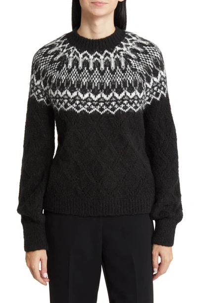 Shop Wit & Wisdom Fair Isle Pointelle Sweater In Black/ Off White