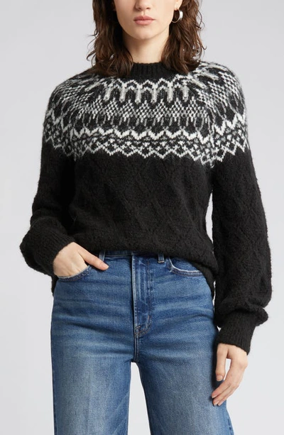 Shop Wit & Wisdom Fair Isle Pointelle Sweater In Black/ Off White