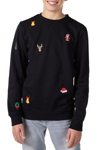 Shop Opposuits Kids' Deluxe Embroidered X-mas Icons Sweater In Black