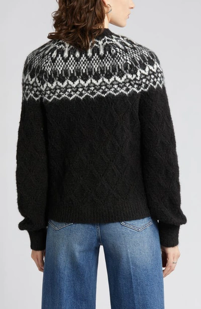 Shop Wit & Wisdom Fair Isle Pointelle Sweater In Black/ Off White