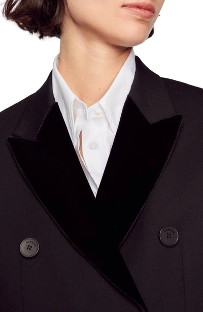 Shop Sandro Valois Wool Blend Blazer In Black