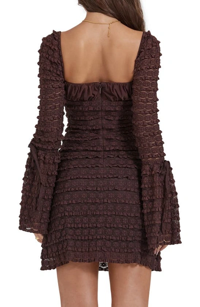 House Of Cb Marisa Ruffle Long Sleeve Tiered Minidress In Rich Brown