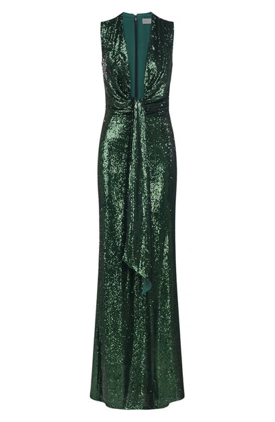 Shop Halston Magdalena Sequin Gown In Bottle Green