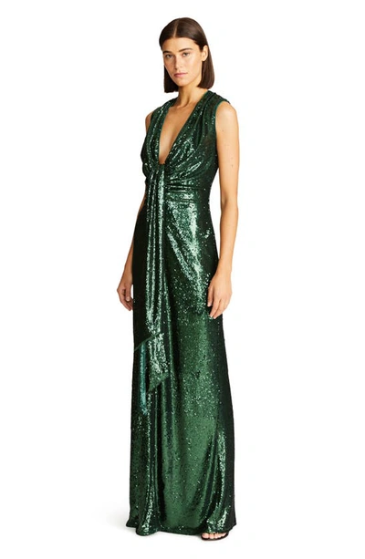 Shop Halston Magdalena Sequin Gown In Bottle Green