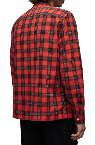 Shop Allsaints Recon Realxed Fit Plaid Long Sleeve Camp Shirt In Postbox Red