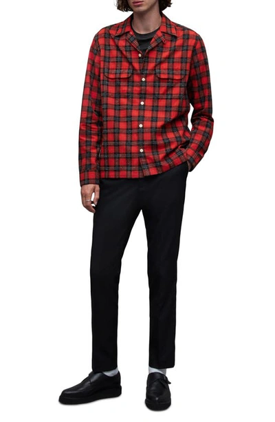 Shop Allsaints Recon Realxed Fit Plaid Long Sleeve Camp Shirt In Postbox Red