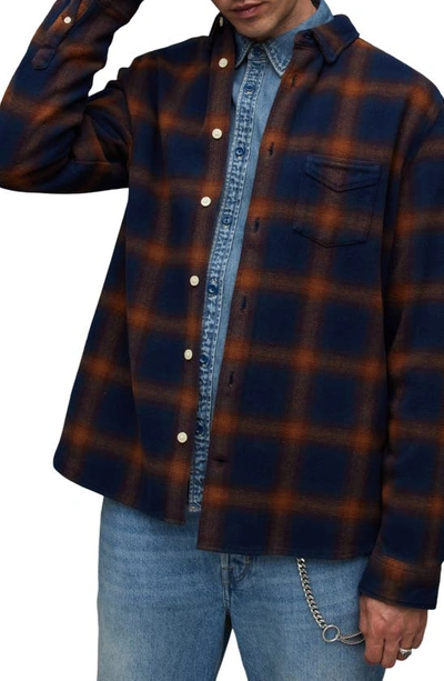 Shop Allsaints Jacksonville Flannel Button-up Shirt In Deep Sea Navy
