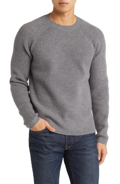 Shop Schott Ribbed Raglan Sleeve Wool Sweater In Heather Grey