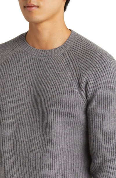 Shop Schott Nyc Ribbed Raglan Sleeve Wool Sweater In Heather Grey