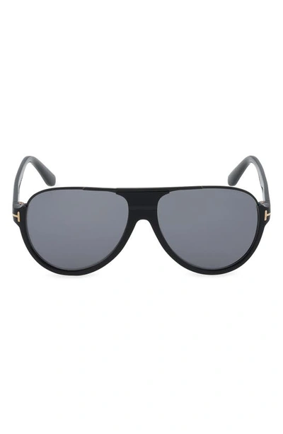 Shop Tom Ford Dimitry 59mm Polarized Aviator Sunglasses In Shiny Black / Smoke