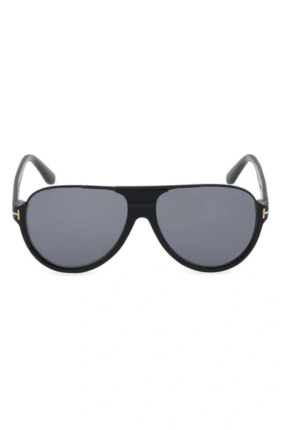 Tom Ford Dimitry 59mm Polarized Aviator Sunglasses In Shiny Black / Smoke