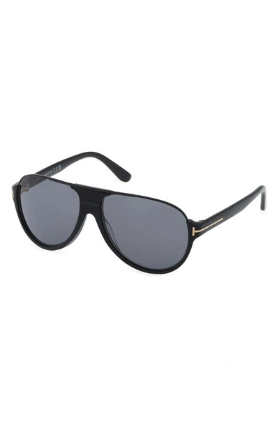 Shop Tom Ford Dimitry 59mm Polarized Aviator Sunglasses In Shiny Black / Smoke