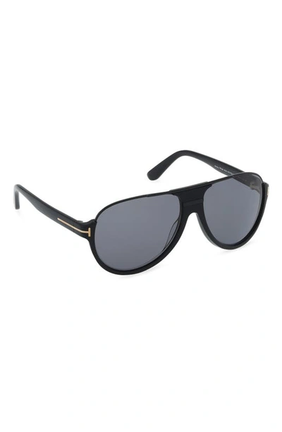 Shop Tom Ford Dimitry 59mm Polarized Aviator Sunglasses In Shiny Black / Smoke