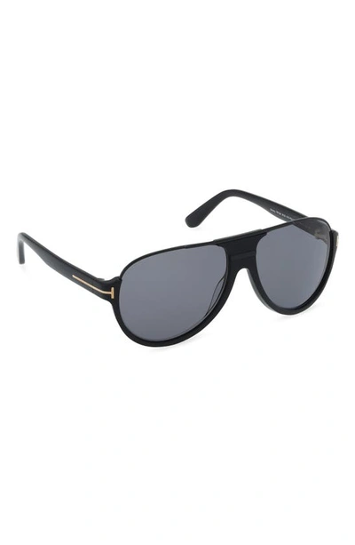 Tom Ford Dimitry 59mm Polarized Aviator Sunglasses In Shiny Black / Smoke