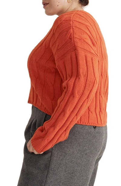 Shop Madewell Cable Knit V-neck Crop Sweater In Roasted Squash