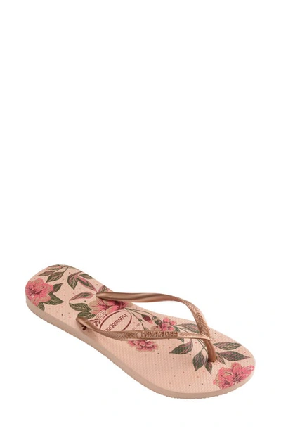 Shop Havaianas Slim Flip Flop In Ballet Rose/ Golden