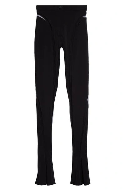 Shop Mugler Sheer Spiral High Waist Skinny Pants In Black/ Black