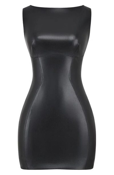 House Of Cb Leola Faux Leather Minidress In Black