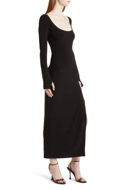 Shop Norma Kamali Belted Long Sleeve Asymmetric Gown In Black