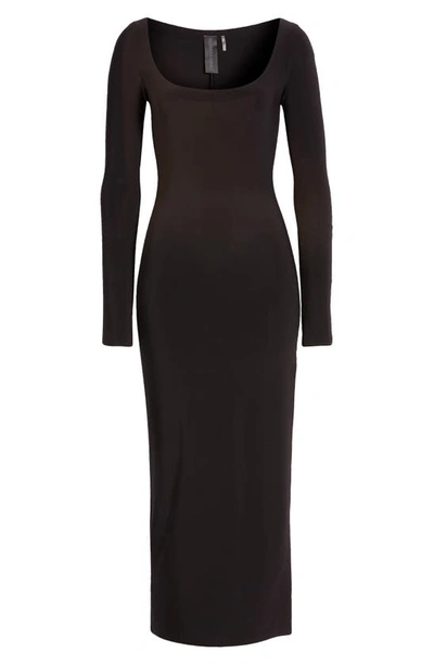 Shop Norma Kamali Belted Long Sleeve Asymmetric Gown In Black