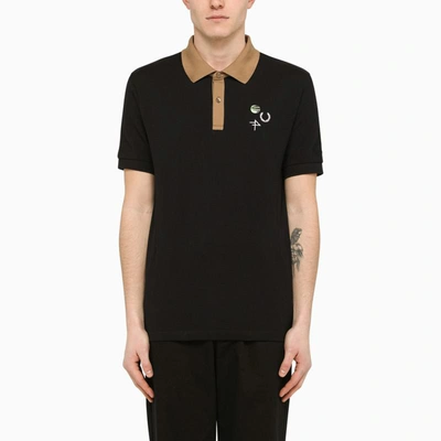 Shop Raf Simons Fred Perry  Bi-colour Short Sleeves Polo Shirt With Embroideries In Black