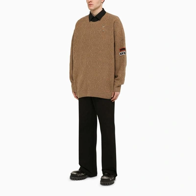 Shop Raf Simons Fred Perry  Beige Intarsia Jumper With Patches In Brown