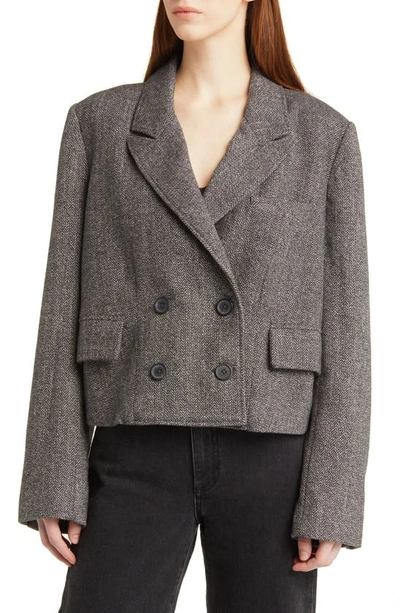 Shop Free People Heritage Double Breasted Crop Blazer In Grey Combo