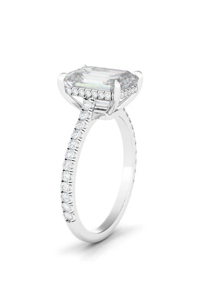 Hautecarat 18k White Gold Emerald Cut Lab Created Diamond Pavé Engagement Ring In 18k White Gold