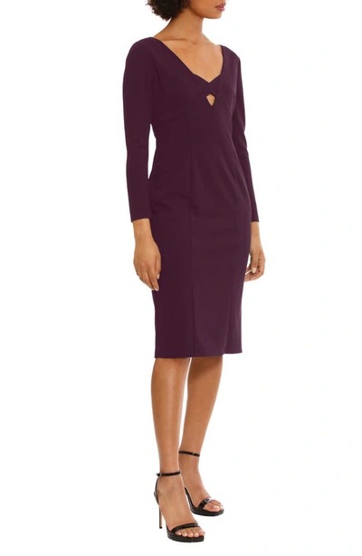 Shop Donna Morgan For Maggy Keyhole Long Sleeve Sheath Dress In Luxe Plum