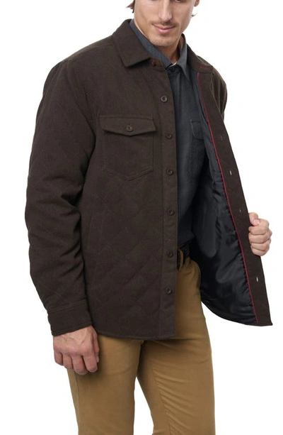 Shop Rainforest Elbow Patch Brushed Twill Quilted Shirt Jacket In Chocolate