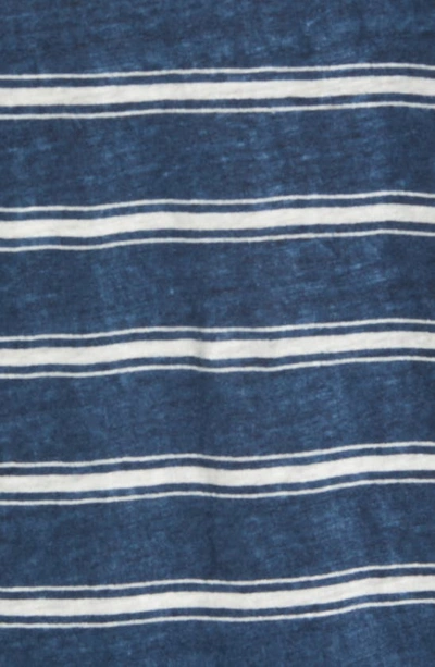 Shop Vince Stripe Crewneck Linen Sweater In Brisk Blue/ Optic White