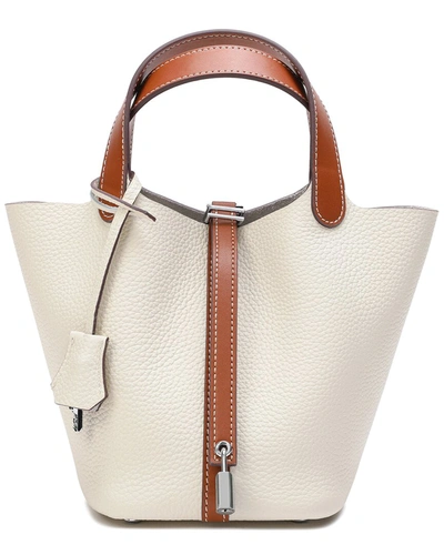 Shop Tiffany & Fred Paris Tiffany & Fred Full-grain Leather Top Handle Bag In White