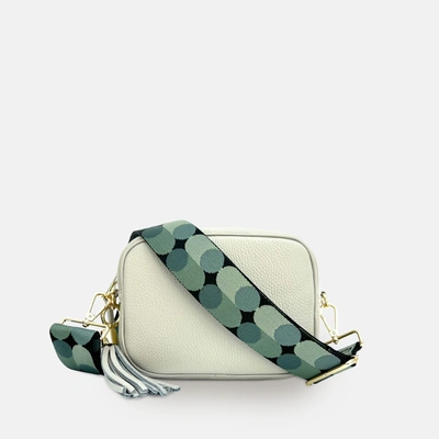 Shop Apatchy London Light Grey Leather Crossbody Bag With Pistachio Pills Strap In White