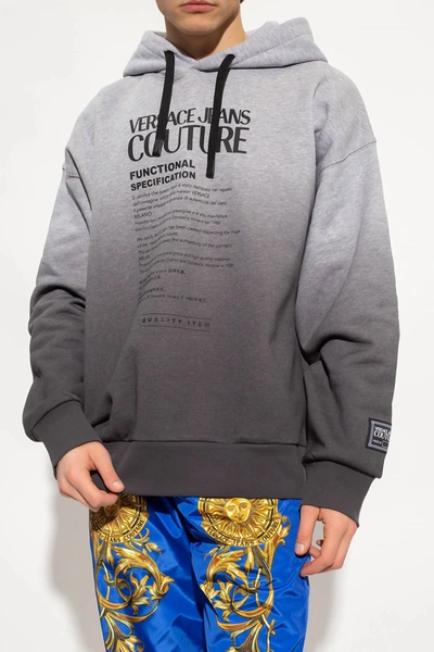 Shop Versace Men Logo Hooded Pullover Sweatshirt In Ombre Grey