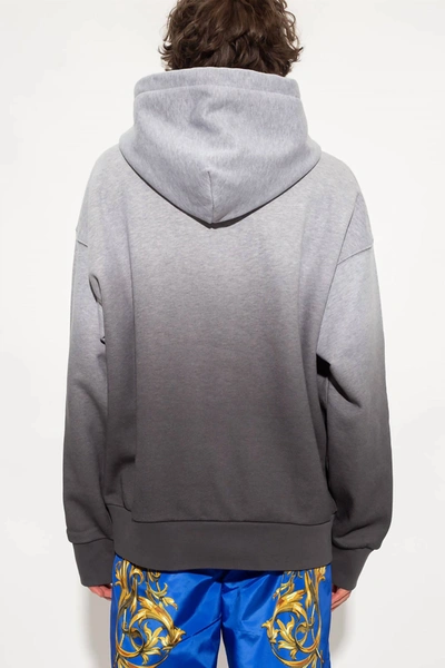 Shop Versace Men Logo Hooded Pullover Sweatshirt In Ombre Grey