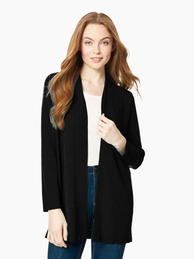 Shop Jones New York Plus Size Open-front Ribbed Trim Knit Cardigan In Black