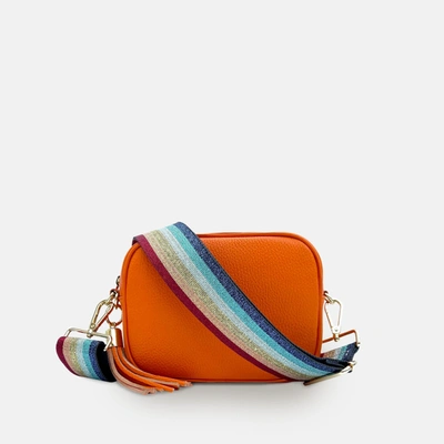 Shop Apatchy London Orange Leather Crossbody Bag With Rainbow Strap In Multi