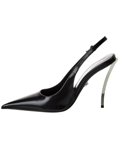 Shop Versace Pin-point Leather Slingback Pump In Black